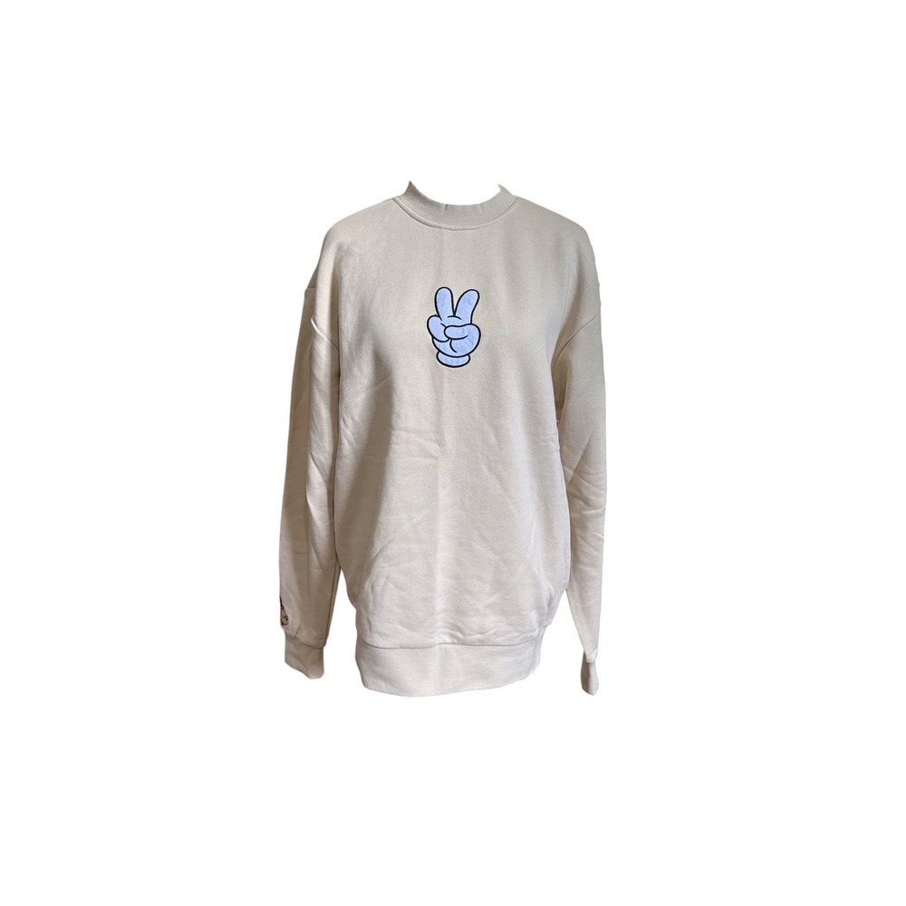 Disney Parks Mickey Mouse Peace Sign Hand Cream Sweatshirt Small NWT